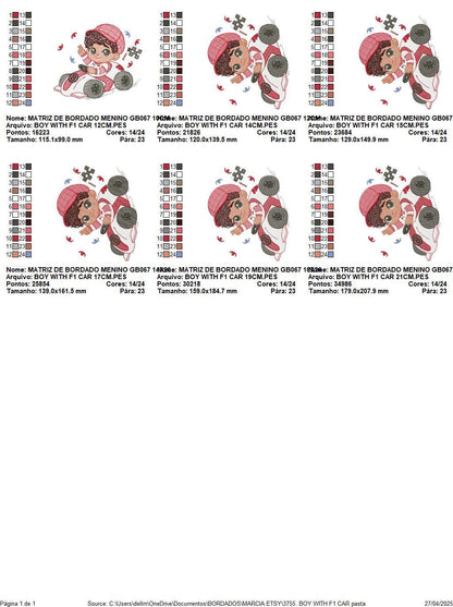 Baby Boy with F1 car embroidery designs - Toddler playing machine embroidery pattern - Boy with cap - Instant digital download pes jef dst