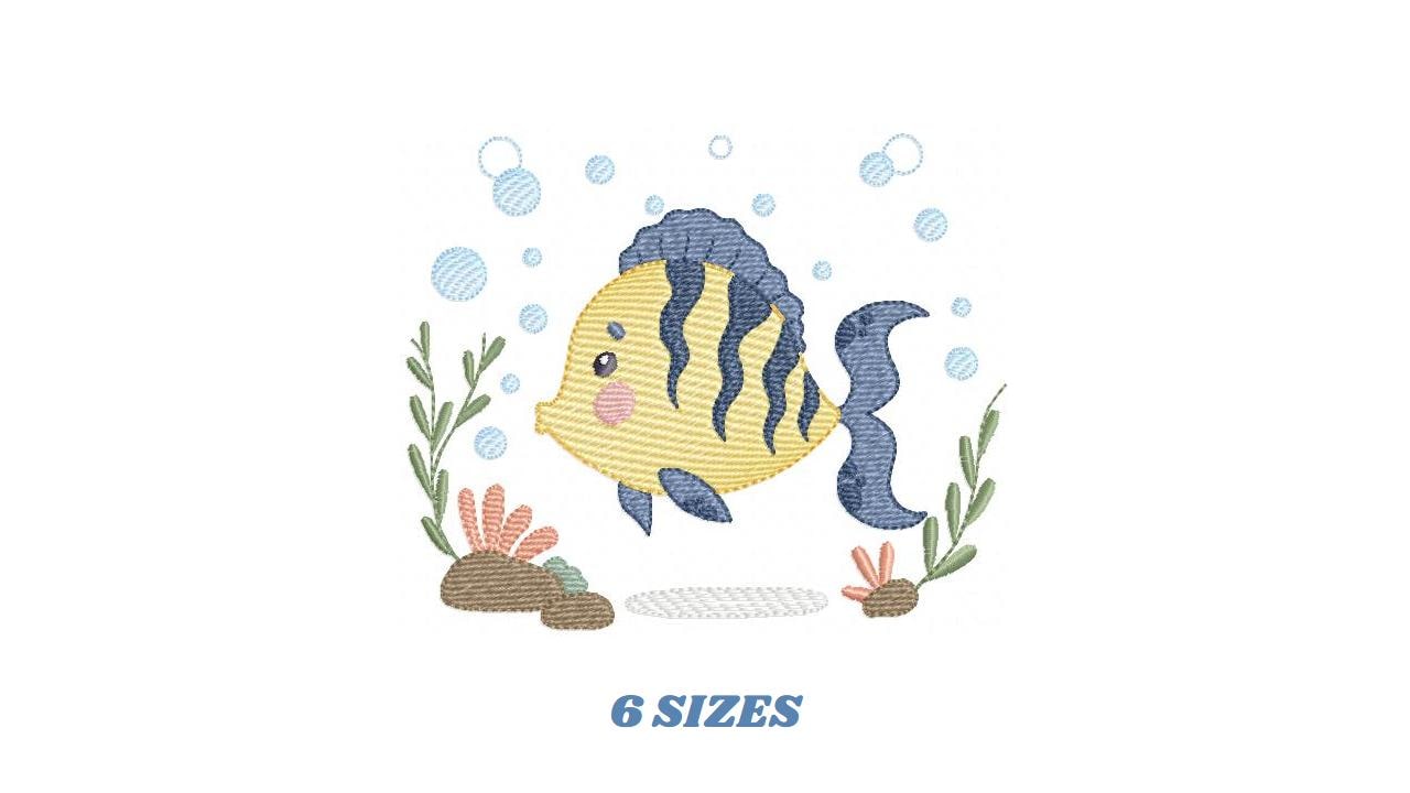 Fish embroidery designs - Sea Ocean animal machine embroidery pattern - Coral Algae seashells seaweed file - Instant digital download pes