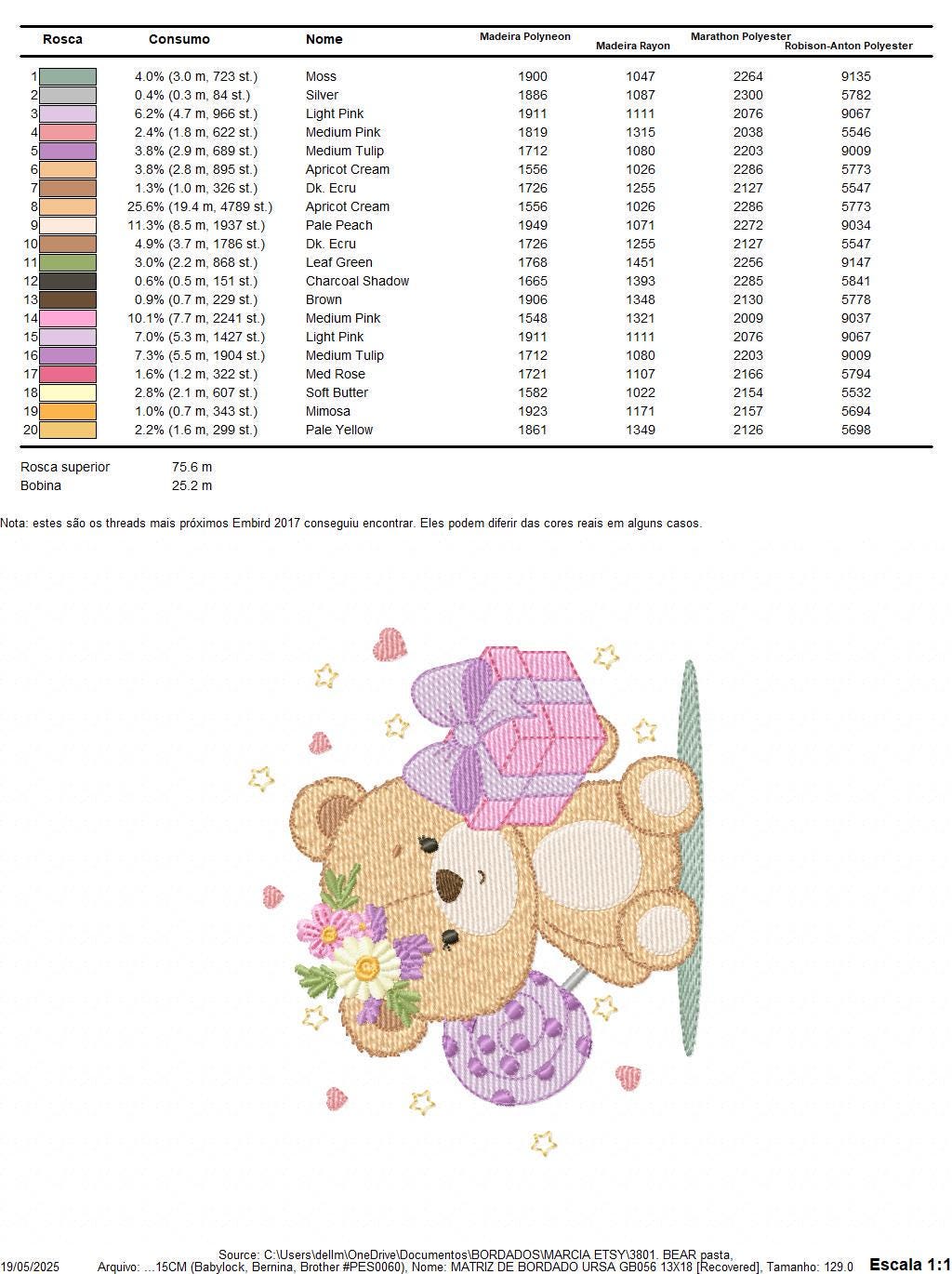 Birthday Teddy Bear embroidery designs - Baby girl bear machine embroidery pattern - Bear with gift file - Instant download pes jef dst hus