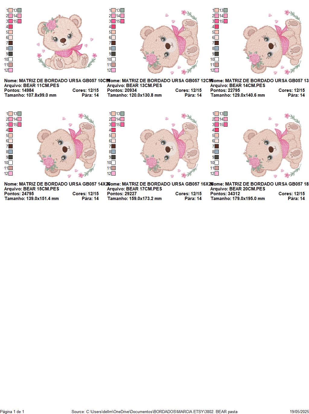 Teddy Bear embroidery designs - Baby girl bear with flowers machine embroidery pattern - Bear with bandana file - Instant download pes jef