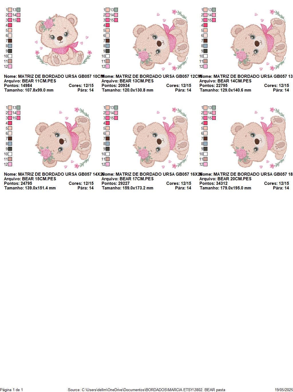 Teddy Bear embroidery designs - Baby girl bear with flowers machine embroidery pattern - Bear with bandana file - Instant download pes jef