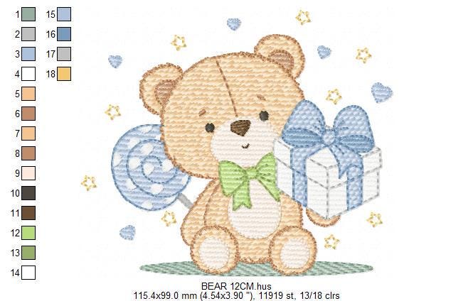 Birthday Teddy Bear embroidery designs - Baby boy Bear with gift machine embroidery pattern - Cute Teddy Bear file - Instant download pes