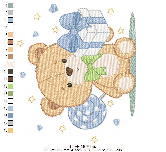 Birthday Teddy Bear embroidery designs - Baby boy Bear with gift machine embroidery pattern - Cute Teddy Bear file - Instant download pes