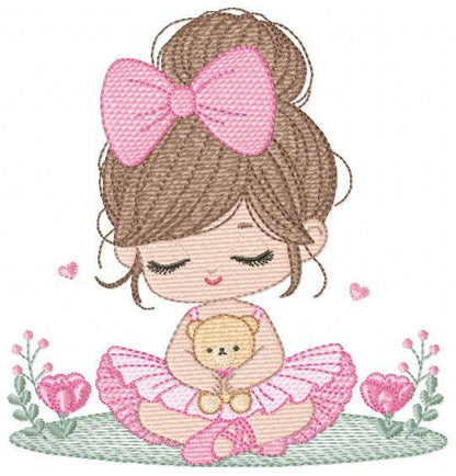 Baby girl Princess embroidery designs - Ballerina machine embroidery pattern - Ballet Dancer with flowers - Instant download pes jef dst hus