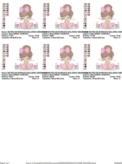 Baby girl Princess embroidery designs - Ballerina machine embroidery pattern - Ballet Dancer with flowers - Instant download pes jef dst hus