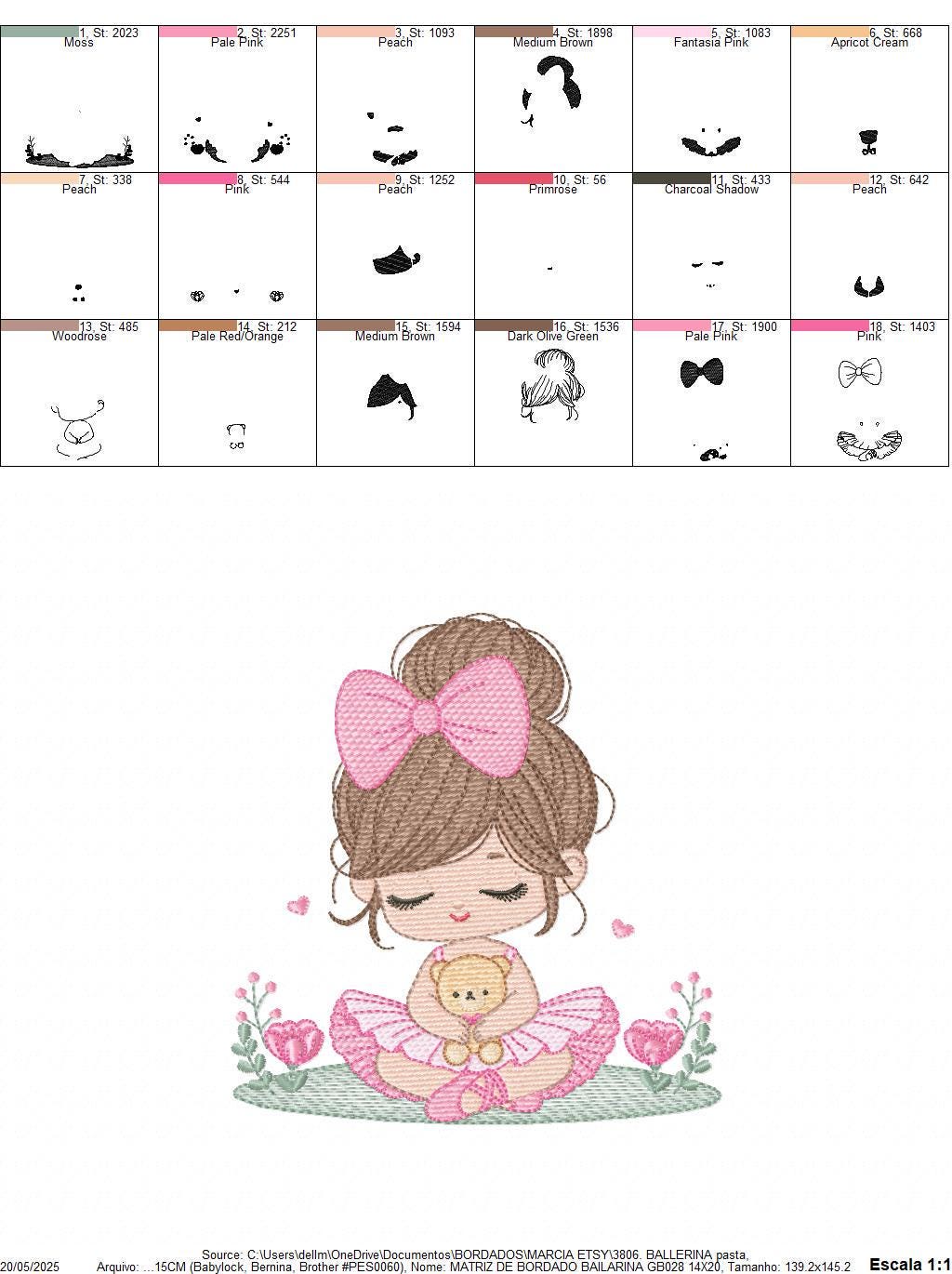 Baby girl Princess embroidery designs - Ballerina machine embroidery pattern - Ballet Dancer with flowers - Instant download pes jef dst hus