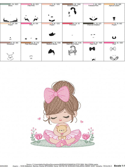 Baby girl Princess embroidery designs - Ballerina machine embroidery pattern - Ballet Dancer with flowers - Instant download pes jef dst hus