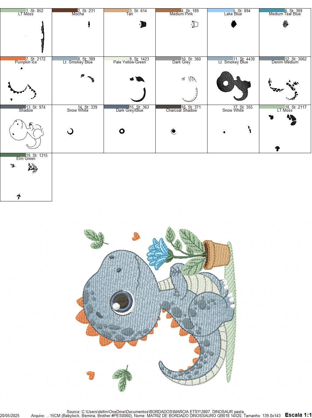 Dinosaur embroidery designs - Dino with flower machine embroidery pattern - Baby Boy Tyrannosaurus file T rex - Instant download pes jef dst