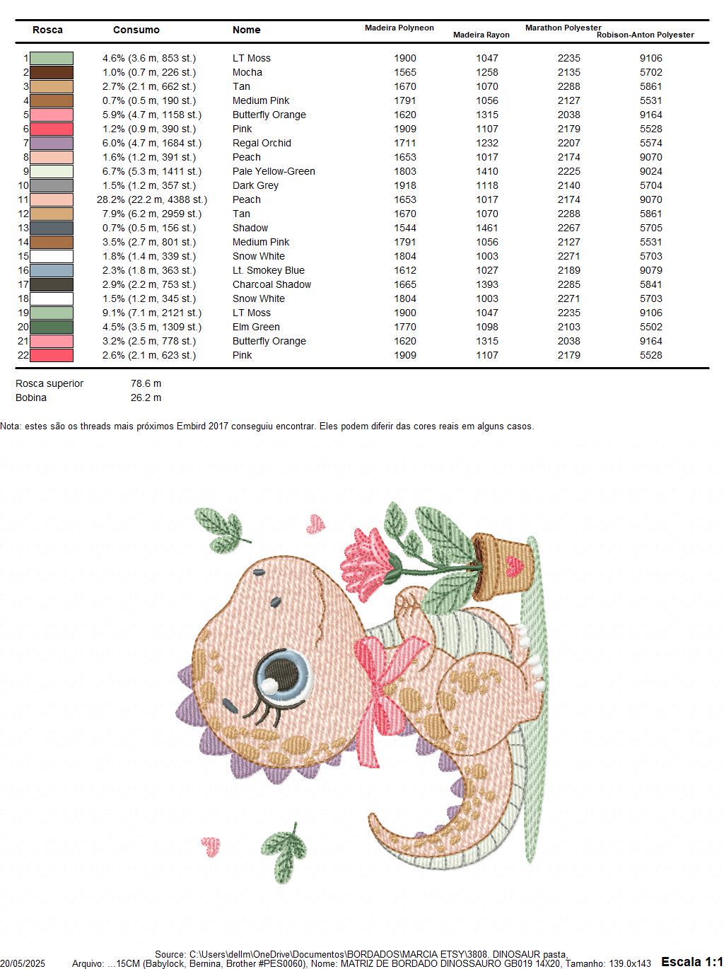 Dinosaur embroidery designs - Dino with flower machine embroidery pattern - Baby Girl Tyrannosaurus file T rex - Instant download pes jef