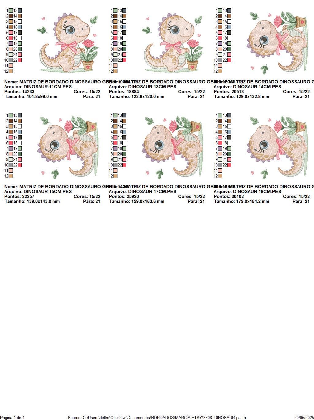 Dinosaur embroidery designs - Dino with flower machine embroidery pattern - Baby Girl Tyrannosaurus file T rex - Instant download pes jef