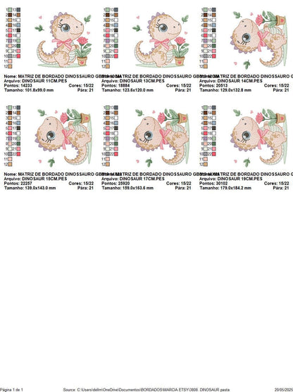 Dinosaur embroidery designs - Dino with flower machine embroidery pattern - Baby Girl Tyrannosaurus file T rex - Instant download pes jef