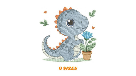 Dinosaur embroidery designs - Dino with flower machine embroidery pattern - Baby Boy Tyrannosaurus file T rex - Instant download pes jef dst