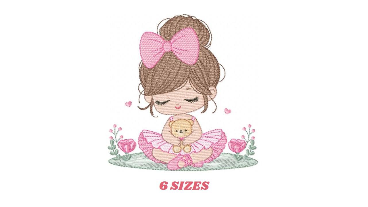 Baby girl Princess embroidery designs - Ballerina machine embroidery pattern - Ballet Dancer with flowers - Instant download pes jef dst hus