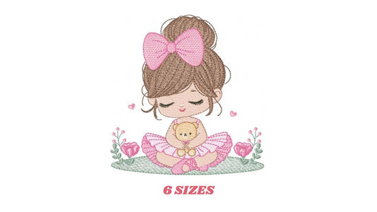 Baby girl Princess embroidery designs - Ballerina machine embroidery pattern - Ballet Dancer with flowers - Instant download pes jef dst hus