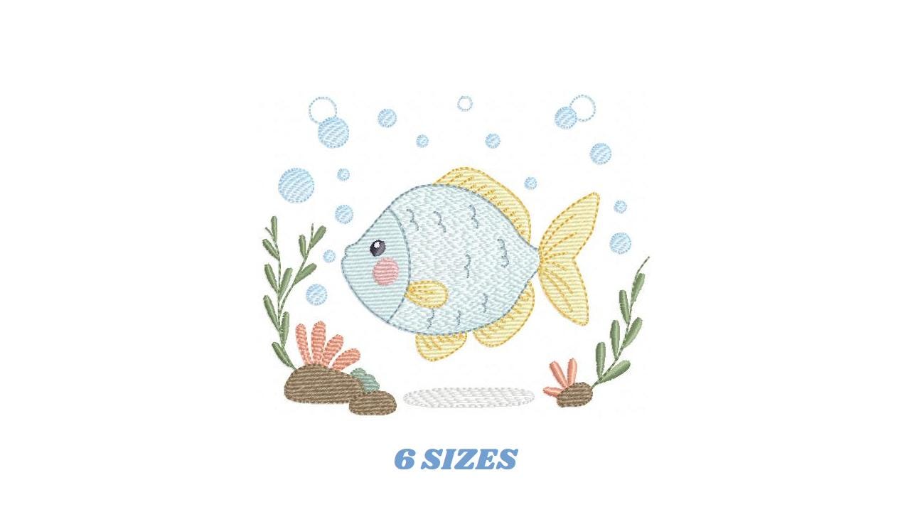Fish embroidery designs - Sea Ocean animal machine embroidery pattern - Coral Algae seashells seaweed file - Instant digital download pes