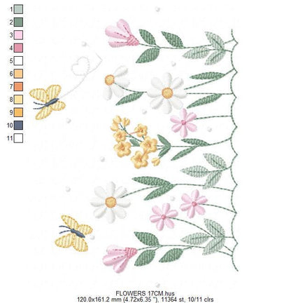 Flower garden embroidery design - Tulip flowers with butterflies machine embroidery pattern - Kitchen Tea towel divider - Instant download
