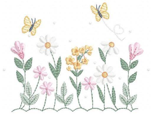 Flower garden embroidery design - Tulip flowers with butterflies machine embroidery pattern - Kitchen Tea towel divider - Instant download
