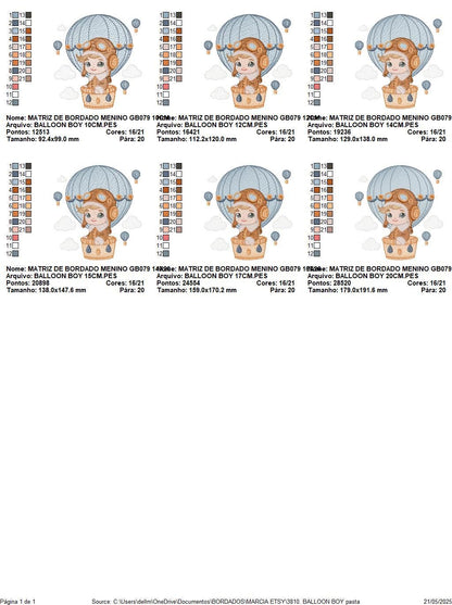 Hot air Balloon embroidery designs - Baby Boy in a Balloon with clouds machine embroidery pattern - Instant digital download pes jef dst vp3
