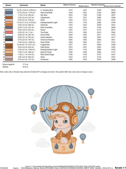 Hot air Balloon embroidery designs - Baby Boy in a Balloon with clouds machine embroidery pattern - Instant digital download pes jef dst vp3