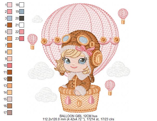 Hot air Balloon embroidery designs - Balloon with flags and butterfly embroidery design machine embroidery pattern - instant download pes