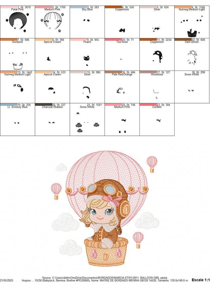 Hot air Balloon embroidery designs - Balloon with flags and butterfly embroidery design machine embroidery pattern - instant download pes