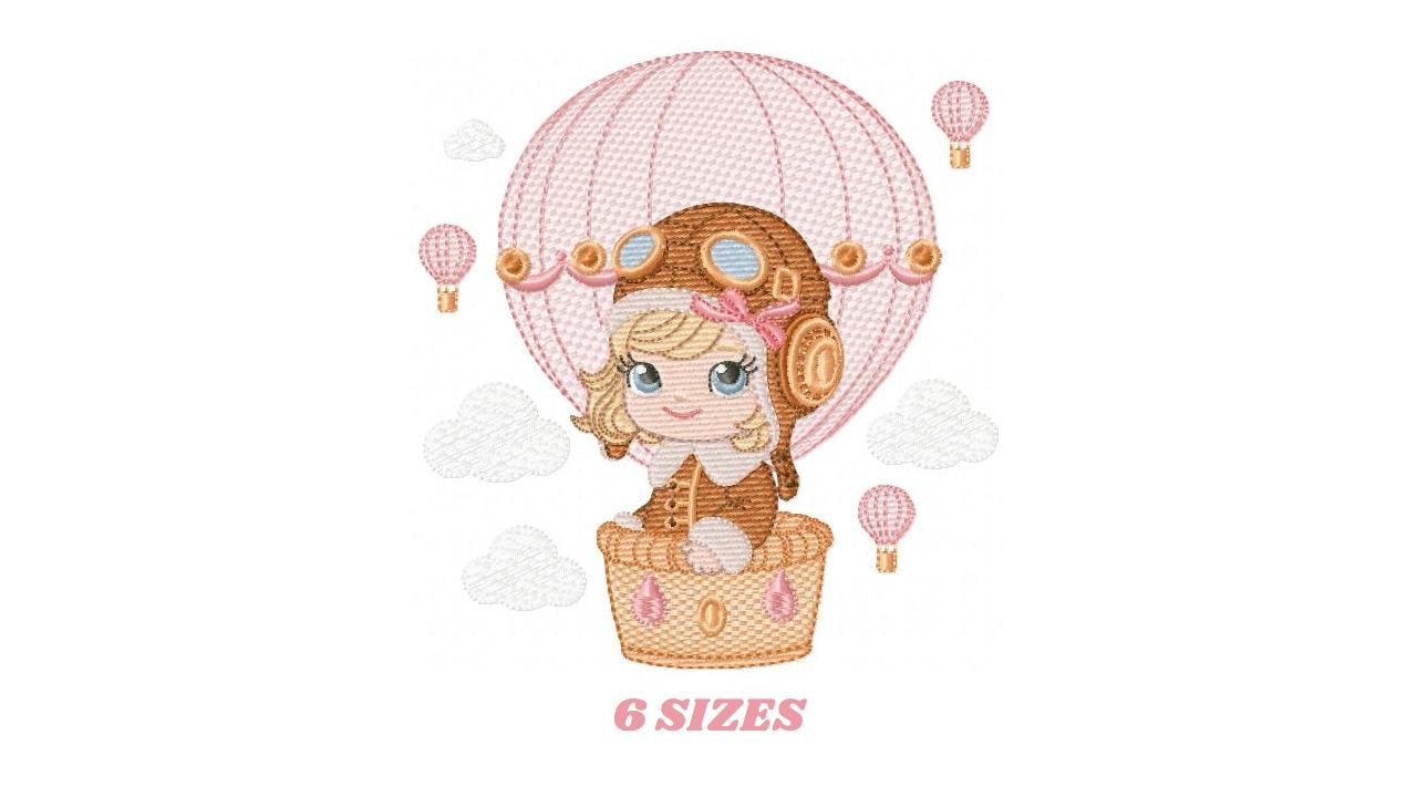 Hot air Balloon embroidery designs - Balloon with flags and butterfly embroidery design machine embroidery pattern - instant download pes