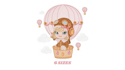 Hot air Balloon embroidery designs - Balloon with flags and butterfly embroidery design machine embroidery pattern - instant download pes