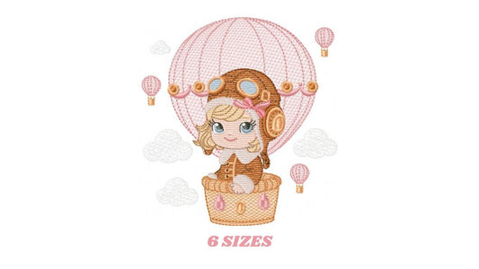 Hot air Balloon embroidery designs - Balloon with flags and butterfly embroidery design machine embroidery pattern - instant download pes