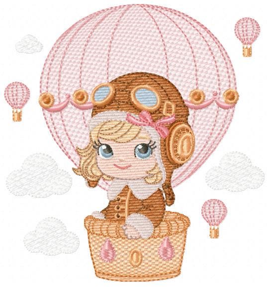 Hot air Balloon embroidery designs - Balloon with flags and butterfly embroidery design machine embroidery pattern - instant download pes