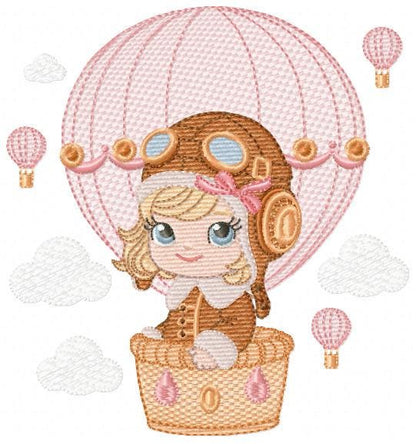 Hot air Balloon embroidery designs - Balloon with flags and butterfly embroidery design machine embroidery pattern - instant download pes