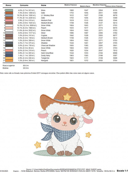 Male Sheep embroidery design - Lamb with cowboy hat machine embroidery pattern - Newborn Baby boy file - Instant download pes jef dst vp3