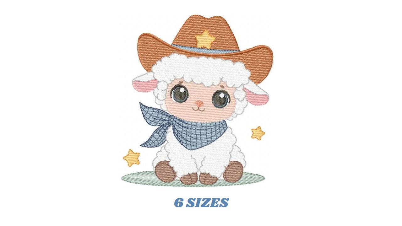 Male Sheep embroidery design - Lamb with cowboy hat machine embroidery pattern - Newborn Baby boy file - Instant download pes jef dst vp3