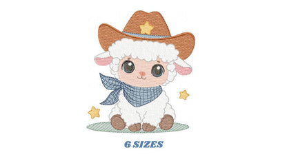 Male Sheep embroidery design - Lamb with cowboy hat machine embroidery pattern - Newborn Baby boy file - Instant download pes jef dst vp3