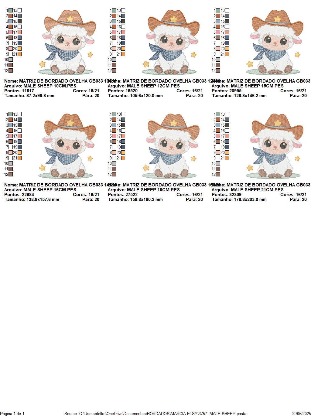 Male Sheep embroidery design - Lamb with cowboy hat machine embroidery pattern - Newborn Baby boy file - Instant download pes jef dst vp3