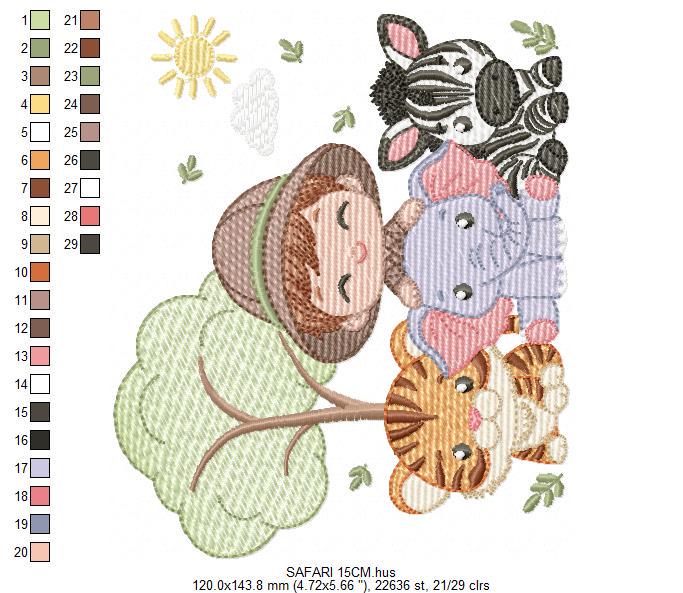 Safari Wild Animals embroidery designs - Elephant Zebra Tiger machine embroidery pattern - Baby Boy file - Instant download pes jef dst hus