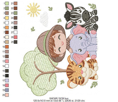 Safari Wild Animals embroidery designs - Elephant Zebra Tiger machine embroidery pattern - Baby Boy file - Instant download pes jef dst hus