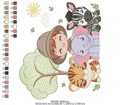 Safari Wild Animals embroidery designs - Elephant Zebra Tiger machine embroidery pattern - Baby Boy file - Instant download pes jef dst hus