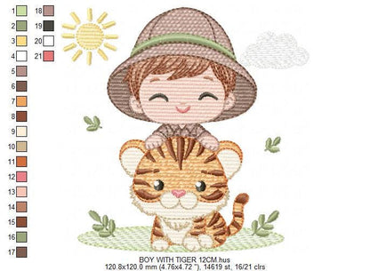 Baby Boy with tiger embroidery designs - Safari wild Animals machine embroidery pattern - Baby Boy Safari Explorer - Instant download pes