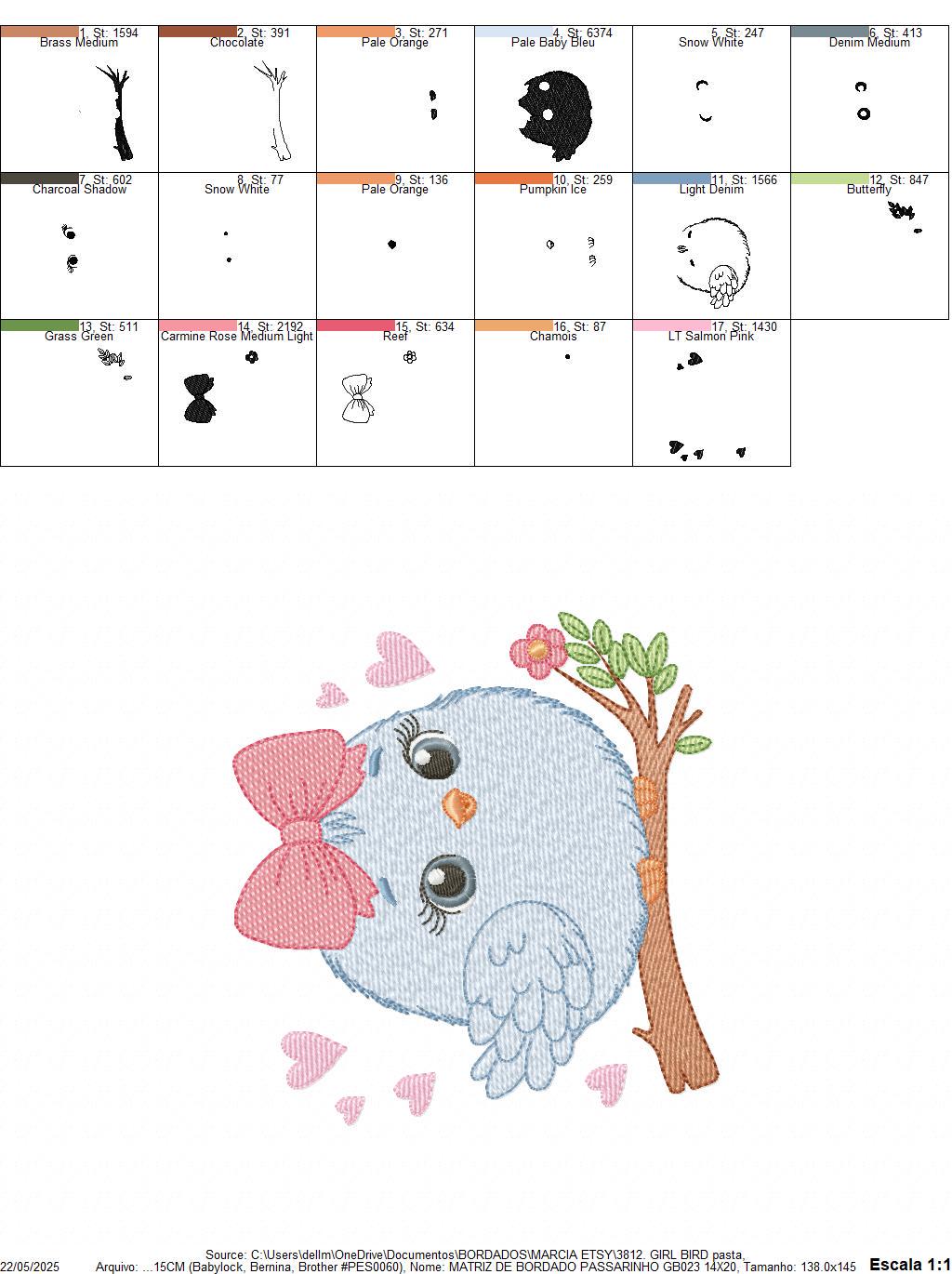 Bird embroidery designs - Baby Girl Bird with bow lace machine embroidery pattern - Spring Garden Nature file - Instant download jef pes hus