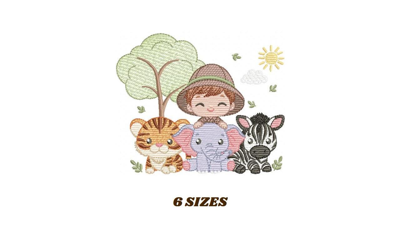Safari Wild Animals embroidery designs - Elephant Zebra Tiger machine embroidery pattern - Baby Boy file - Instant download pes jef dst hus