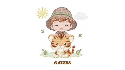 Baby Boy with tiger embroidery designs - Safari wild Animals machine embroidery pattern - Baby Boy Safari Explorer - Instant download pes
