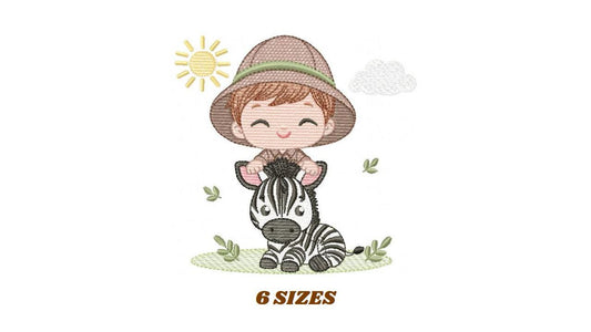 Baby Boy with zebra embroidery designs - Safari wild Animals machine embroidery pattern - Baby Boy Safari Explorer - Instant download pes