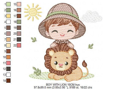 Baby Boy with lion embroidery designs - Safari wild Animals machine embroidery pattern - Baby Boy Safari Explorer - Instant download pes jef