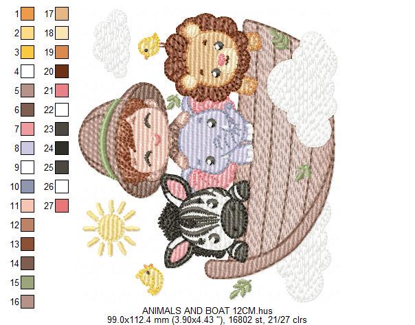 Safari Wild Animal embroidery designs - Elephant Zebra Lion in a boat machine embroidery pattern - Baby Boy Explorer file - Instant download