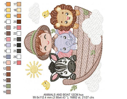 Safari Wild Animal embroidery designs - Elephant Zebra Lion in a boat machine embroidery pattern - Baby Boy Explorer file - Instant download