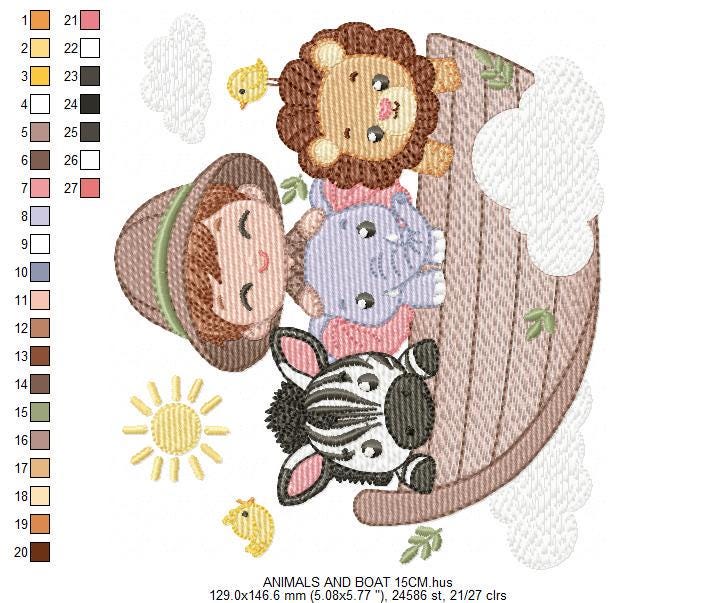 Safari Wild Animal embroidery designs - Elephant Zebra Lion in a boat machine embroidery pattern - Baby Boy Explorer file - Instant download