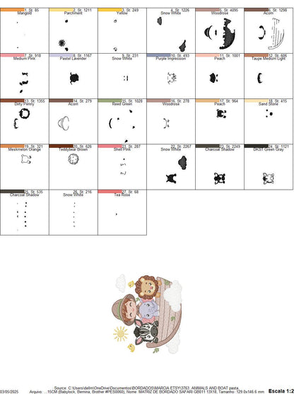 Safari Wild Animal embroidery designs - Elephant Zebra Lion in a boat machine embroidery pattern - Baby Boy Explorer file - Instant download