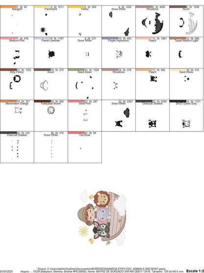 Safari Wild Animal embroidery designs - Elephant Zebra Lion in a boat machine embroidery pattern - Baby Boy Explorer file - Instant download