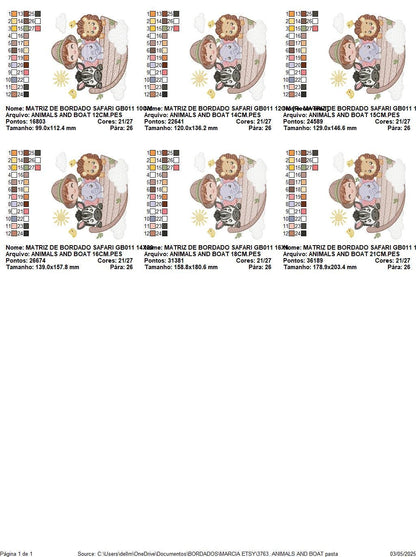 Safari Wild Animal embroidery designs - Elephant Zebra Lion in a boat machine embroidery pattern - Baby Boy Explorer file - Instant download