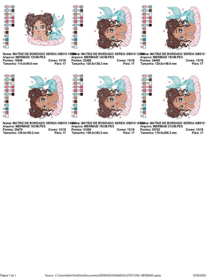 Mermaid with Curly hair embroidery designs - African American Princess machine embroidery pattern - Baby girl file - Instant download pes